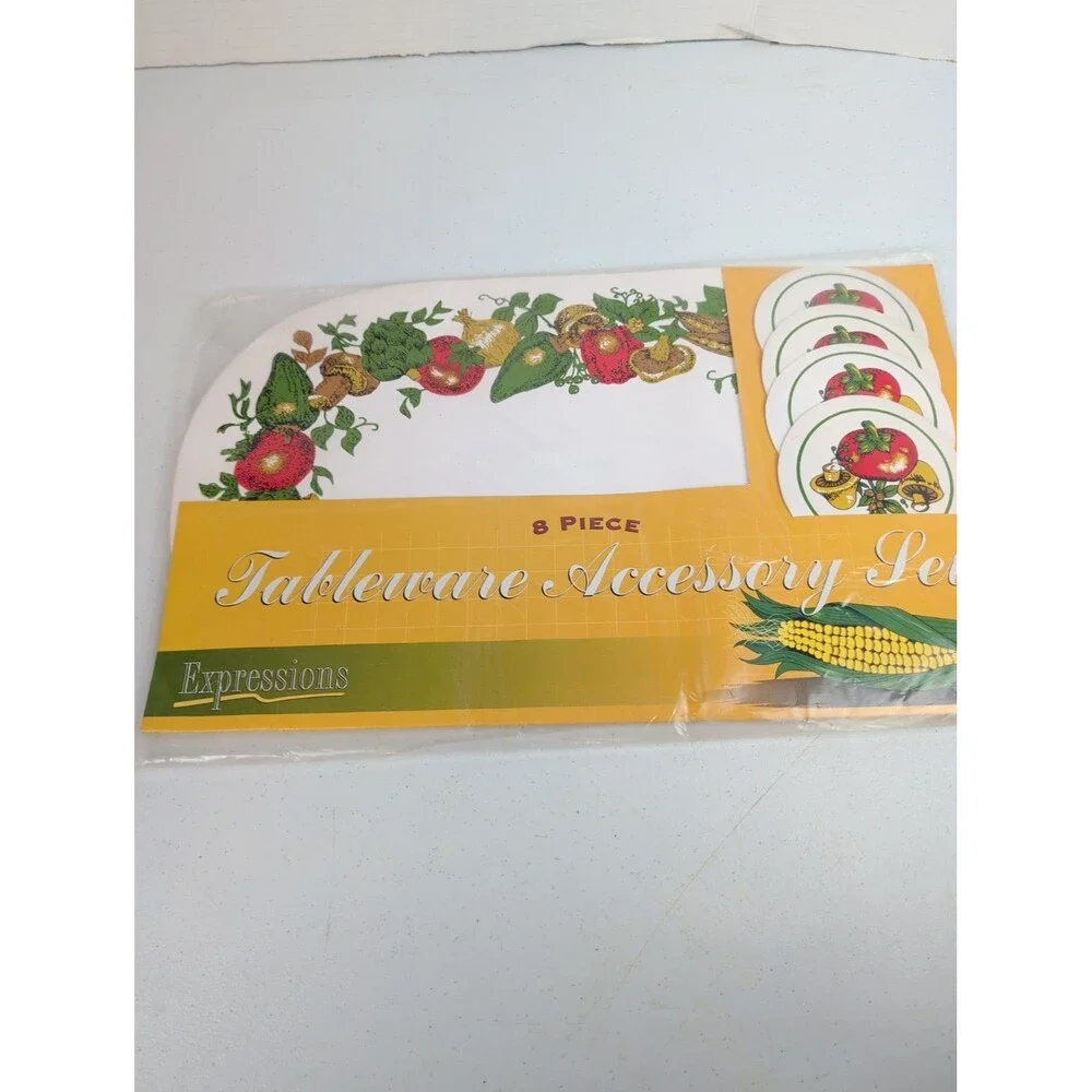 Set of 4 Vegetable Spice Placemats Style W/ Coaters Vintage NIP Cottagecore